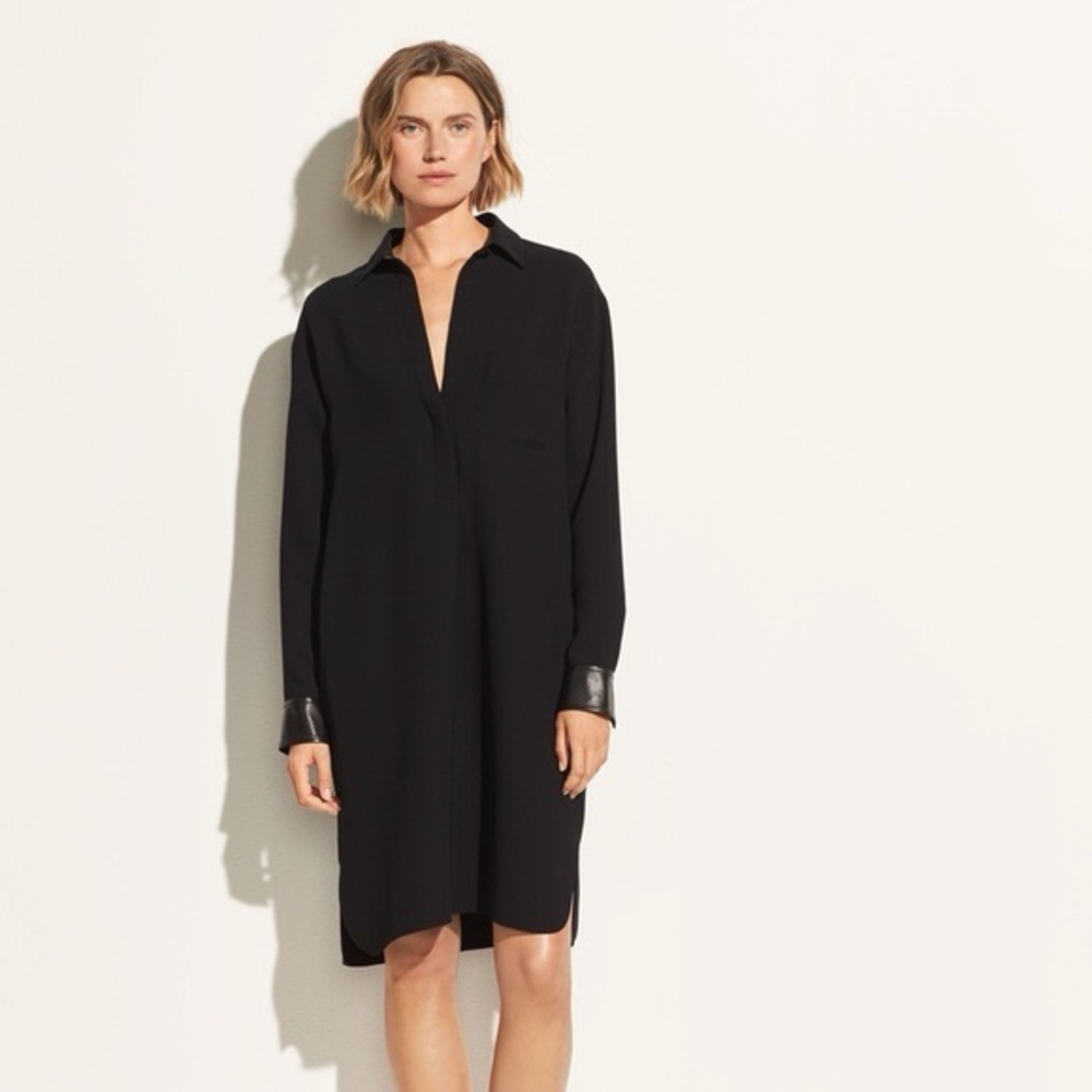 Vince Cady Shirt Dress Size Small in Black Leather Cuffs